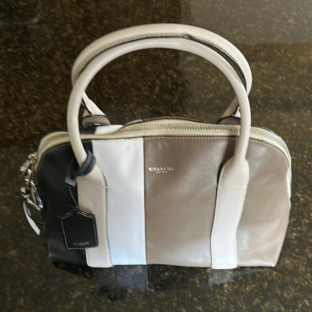 Coach Tricolor Satchel in Black, White, and Tan